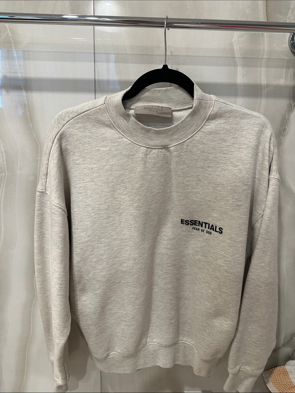 Essentials Light Gray Crewneck Sweatshirt with Small Logo